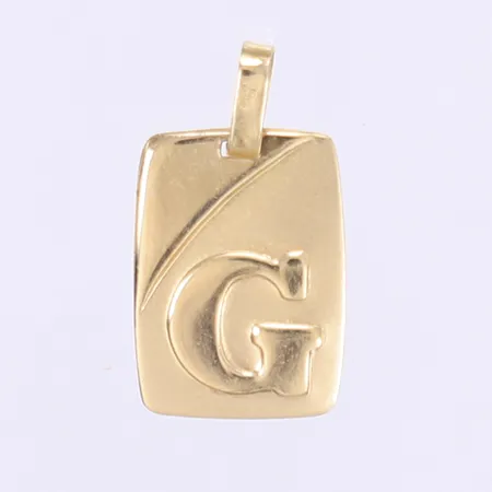 Hänge bricka med bokstaven G längd 20mm bredd 11mm 14K Vikt: 0,5 g
