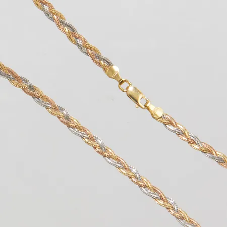 Kedja flätad längd 42cm, bredd 3,5mm, tre färgad, GFAB, 18K Vikt: 6,1 g