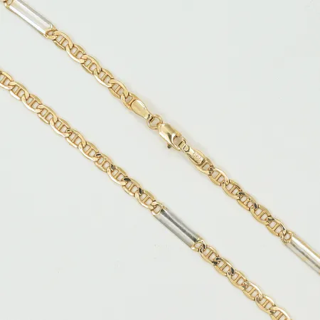 Halskedja, tvåfärgad med plattor, längd 55cm, bredd 3mm, 14K, 8g