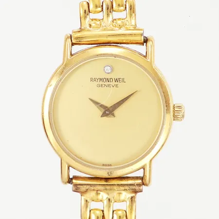 Damur Raymond Weil Ø22mm, ref: 5758, guldpläterad, armband ca. 16cm, en extra länkbit medföljer, behov av batteribyte