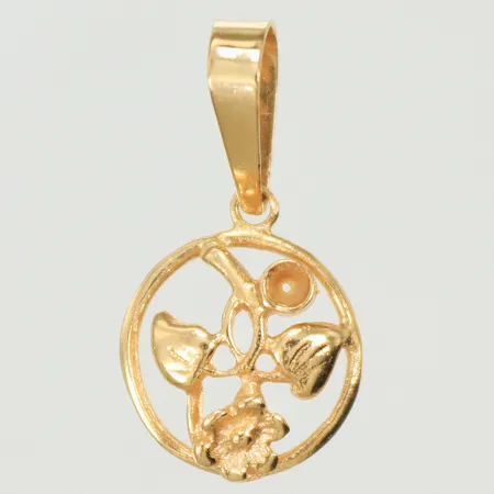 Hänge med blomma, 20x11mm inklusive hängöglan, saknar en sten, 18K  Vikt: 0,8 g