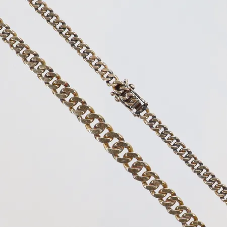 Halskedja doserad pansar 43cm, bredd 4-6mm, svenska stämplar, mycket sliten, 18K Vikt: 24,8 g