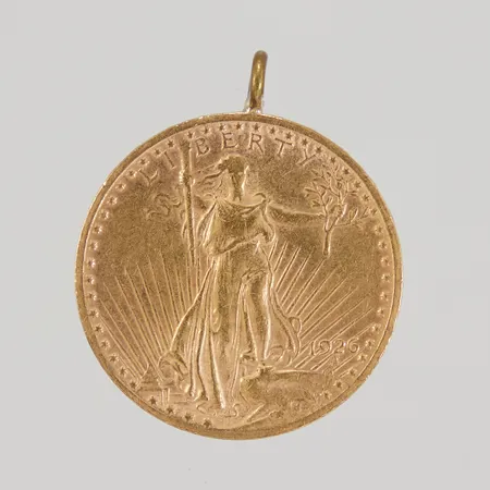 Mynt USA 20 dollars, år 1926, ögla oädel metall, 21,6K. Bruttovikt: 33,6g Vikt: 33,6 g