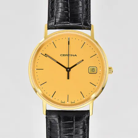 Herrur Certina 18K quartz Ø33,5mm datum refnr: 158.9289.68 läderarmband graverad boett