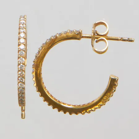 Örhängen med vita stenar, Thomas Sabo, 18mm, bredd: 1,5mm, saknar en snurrebuss, förgyllt silver 925/1000  Vikt: 1,9 g
