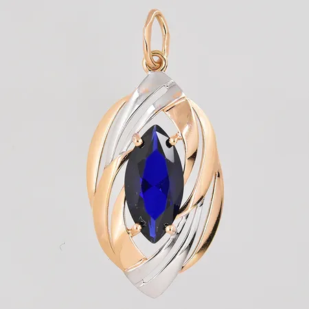Hänge med blå sten 30x15mm vitguld/rödguld 14K Vikt: 1,8 g