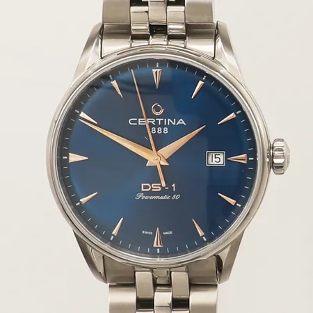 Herrur Certina DS-1 Powermatic 80, Ø40, stål, automatisk, referensnr: C029807A serienr: 2VPJHL30L, datum, stållänk, viklås, extra länkar samt ett tygband, garantikort Stjärnurmakarna 220916, box, ytterbox, manual