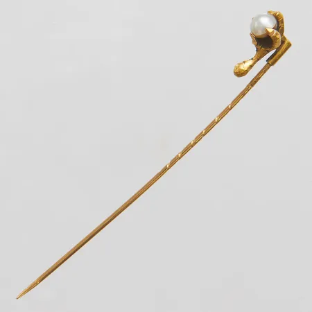 Kravattnål med odlad pärla, 7cm, importstämplad, 18K Vikt: 2,1 g