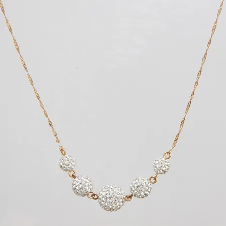 Collier med vita stenar i massa, Singapore länk, längd: 42-45,2cm, bredd: 1-10mm, GHA, 18K bruttovikt 4,3g.