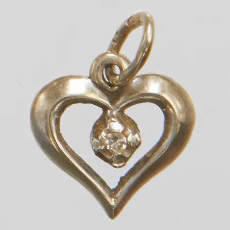 Hänge med vit sten, hjärta, 15x10mm, vitguld, 18K Vikt: 0,8 g
