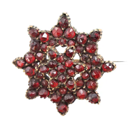 Brosch med granater, Ø28,4mm, förgylld oädel metall