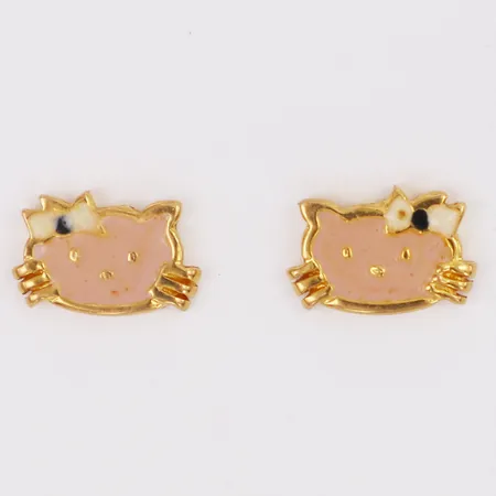 Örhängen Hello Kitty emalj längd ca 6mm, bredd ca 9mm, saknar stopp, 21K Vikt: 2,2 g