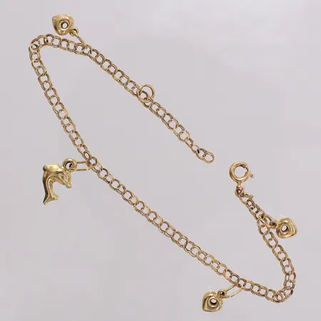 Armband Bismarck med berlocker, längd ca 18cm, bredd 2,9mm, saknar en berlock och ändögla. 18K Vikt: 3,1 g