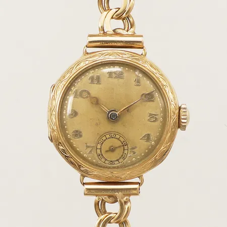 Damur Mido 18K Ø24mm, boettnr: 140532 liten sekundvisare, Bismarckslänk längd 17cm inkl ur, repor på plexiglas, Bruttovikt: 24,2g, inga tillbehör 