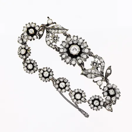 Armband med stenar längd ca 15cm, bredd 9,5-20mm, säkerhetskedja, etui, silver 830/1000  Vikt: 19,3 g