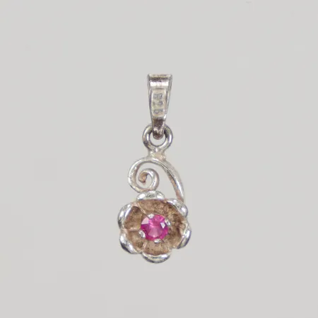 Hänge blomma med rosa sten, 15mm, Alton, 925/1000 silver Vikt: 0,6 g