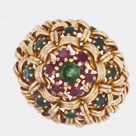 Ring med rubiner & smaragder stl:17, bredd 2,7-21mm 14K  Vikt: 9,4 g
