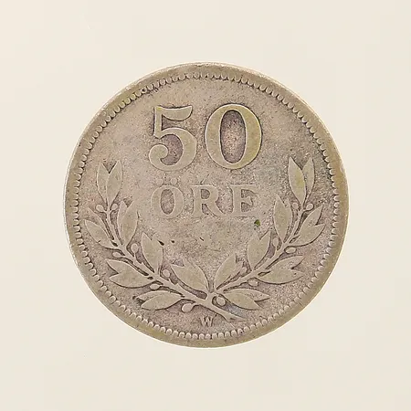 Mynt 50 öre Sverige Ø22mm 1912 silver 600/1000 Vikt: 4,8 g