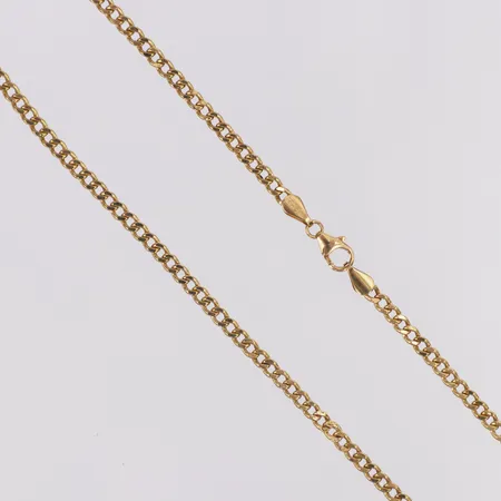 Kedja Pansar ihålig längd 45,5cm bredd 3mm några länkar buckliga, GHA 18K Vikt: 4,5 g