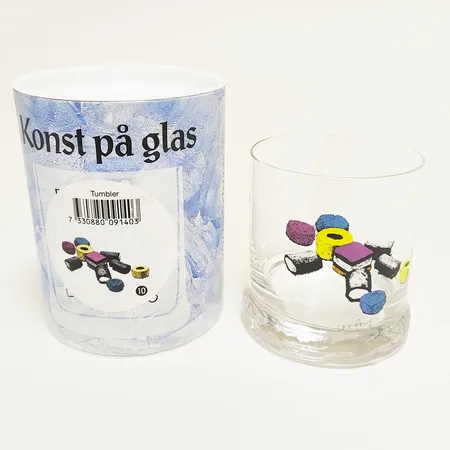 Dricksglas Lasse Åberg "Konst på glas" Etcetera Marketing AB, nr 10, kristall, höjd 8cm, Ø69mm, ryms ca 19cl, original förpackning.