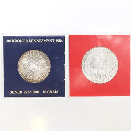 Samlarmynt, 50kr, 100kr, i etui, 925/1000 silver. Vikt: 43 g