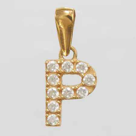 Hänge "P" med vita stenar, längd: 15mm, bredd: 6,7mm, GHA, 18K Vikt: 0,4 g