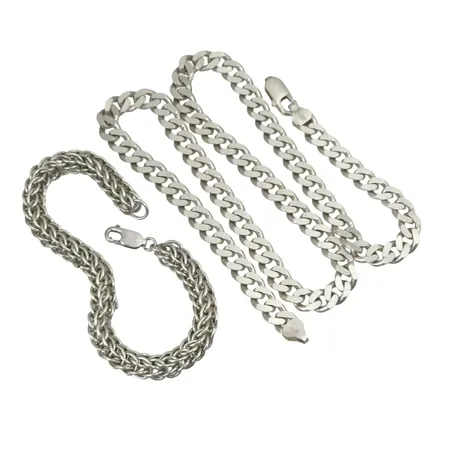 Halskedja Pansar + Armband silver 925/1000, båda defekta, halskedja med defekt lås Vikt: 75,1 g