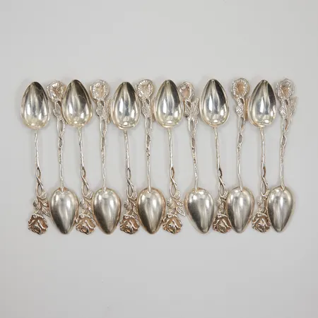 12 Kaffeskedar Rosen, 11cm, GEWE, silver Vikt: 142,7 g