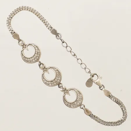 Armband med vita stenar längd 16,5cm-19,5cm, bredd 11,2mm silver 925/1000 Vikt: 6,3 g