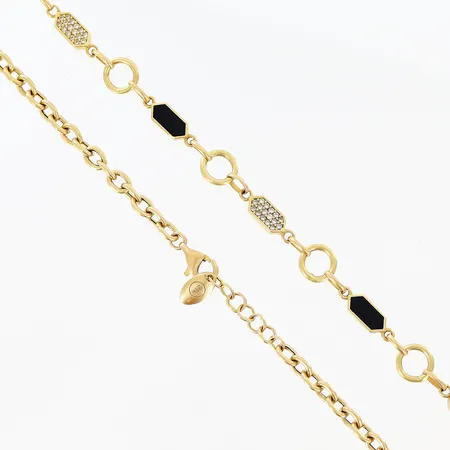 Collier med emalj och stenar, justerbar längd 44-46cm, bredd 3,5-7mm, mindre skevheter, 21K  Vikt: 12 g