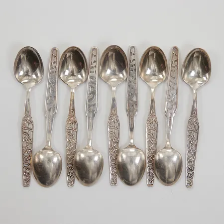 9 Moccaskedar 10,3cm, modell Rosenranka, GAB, silver, Vikt: 75,7 g