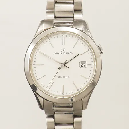 Herrur Sjöö Sandström Jubilee Steel Gent, quartz, 40mm ref SS-1340-1, serienr 526, safirglas, datum, stållänk, gravyr manual/garantibevis 2017 Nymans ur, box ytterkartong