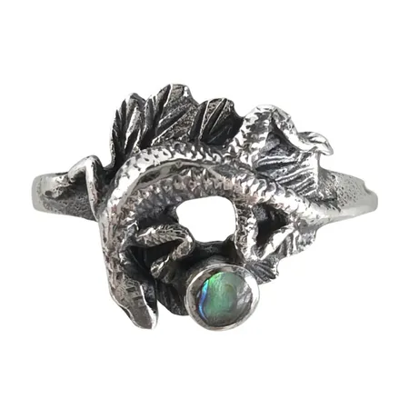 Ring "Ödla" silver 925/1000, grönskimrande Pärlemor, stl:16¾ mm, bredd 2-11,5 mm, fint skick Vikt: 2,5 g