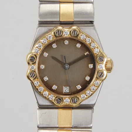 Damur Chopard St Moritz, Ø ca 24mm, safirglas, stål/guld med länk, quartsur, referensnummer 10970 / 8024, diamanter i urtavlan, diamantkrans, äldre modell, slitage, behov av service, missfärgad urtavla, box, certifikat år 1983.