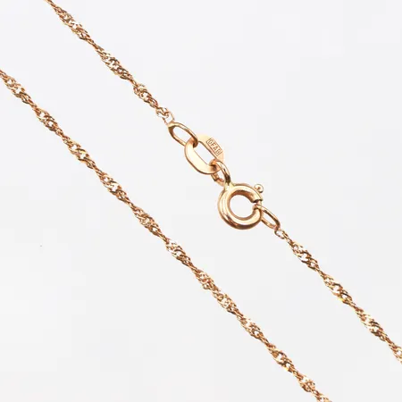 Kedja Singapore, längd 38cm, bredd 1mm, 18K. Vikt: 1,3 g