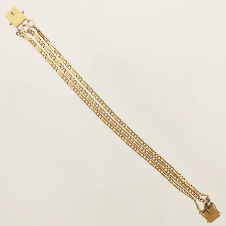 Armband treradigt längd 17,5cm bredd 13mm Sv Guldvarubolaget Trygve Berghma år1956, 18K Vikt: 14,3 g