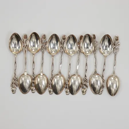 12 moccaskedar med blomsterdekor, 9cm, GEWE, silver Vikt: 73 g