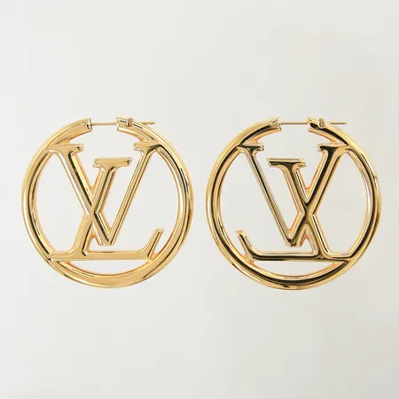 Örhängen Louis Vuitton Louise Hoop GM modellnr: M64288 Ø50mm bredd 5cm gulmetall dustbag box