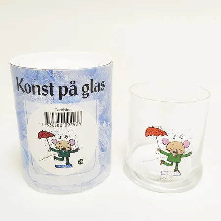 Dricksglas Lasse Åberg "Konst på glas" Etcetera Marketing AB, nr 25, kristall, höjd 8cm, Ø69mm, ryms ca 19cl, original förpackning.