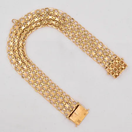 Armband X-länk längd 19,5cm bredd 14mm skev länk med fastlödd ögla 18K Vikt: 22,9 g