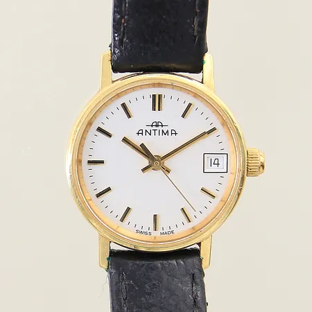 Damur Antima 18K quartz Ø22mm numrerad 20560.4700.68 datum behov av batteribyte läderarmband ej original doubléspänne gravyr inga tillbehör