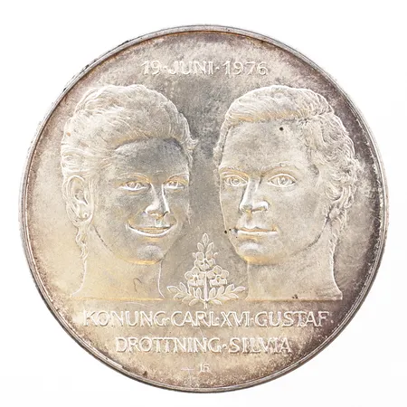 Mynt Kungariket Sverige 1975, Ø36, 925/1000 silver. Vikt: 27 g