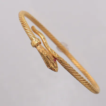 Stelt armband orm med sten, ca Ø64mm, skev, saknar sten. 21K Vikt: 30 g