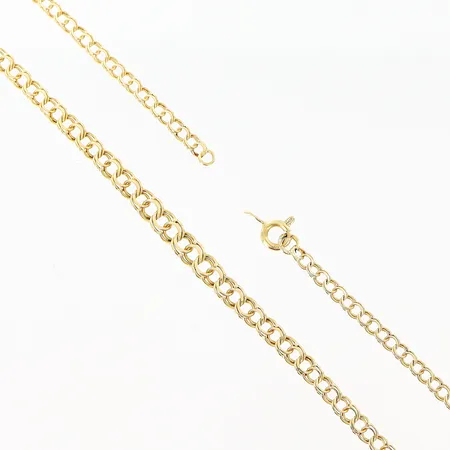 Collier doserad Bismarck längd 43cm, bredd 3-4,5mm, lås gått av från kedja, 18K Vikt: 7,1 g