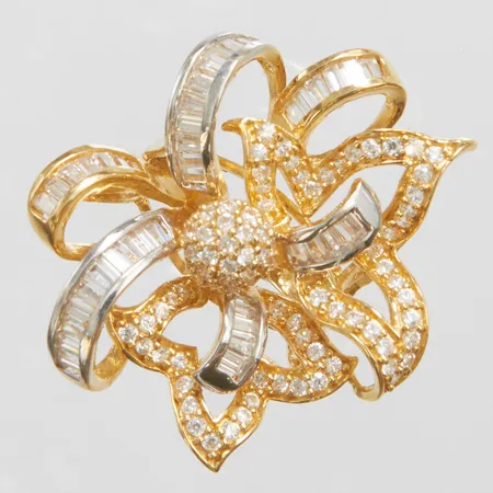Ring blomma med vita stenar stl:17½, bredd: 2,5-35,5mm, tvåfärgad, 18K Vikt: 13,2 g