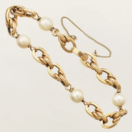 Armband med pärlor längd ca 21cm, bredd Ø8,7mm, säkerhetskedja slita pärlor 18K Vikt: 17,8 g
