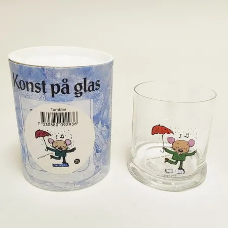 Dricksglas Lasse Åberg "Konst på glas" Etcetera Marketing AB, nr 25, kristall, höjd 8cm, Ø69mm, ryms ca 19cl, original förpackning.