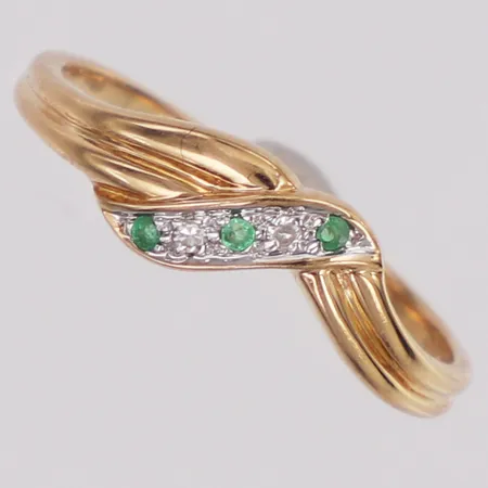 Ring smaragder & diamanter 0,02ctv 8/8slipade stl 16¾, kattfotstämpel, 18K Vikt: 1,8 g