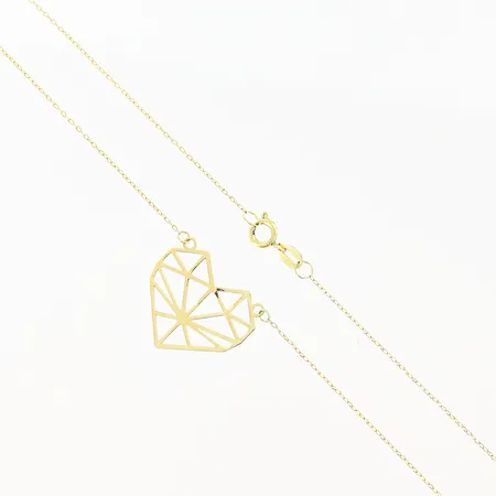 Collier med hjärta längd 42cm, kedjans bredd 0,4mm, hängets bredd 20mm, skevheter, 18K Vikt: 1,2 g
