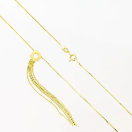 Collier med hänge, kedjans längd 45,5cm, bredd 0,5mm, hängets längd 62mm, skevheter, 18K Vikt: 6,6 g